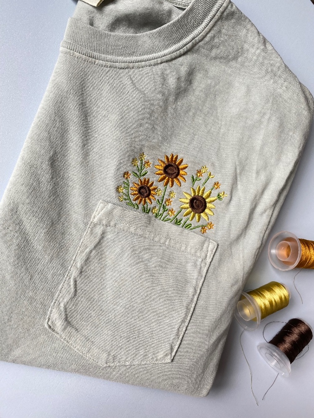 Embroidered field of sunflowers pocket Tshirt